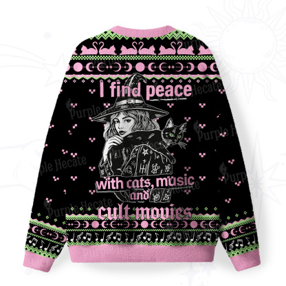 Purplehecate I Find Peace With Cats Music Cult Movies Fuzzy Ugly Sweatshirt