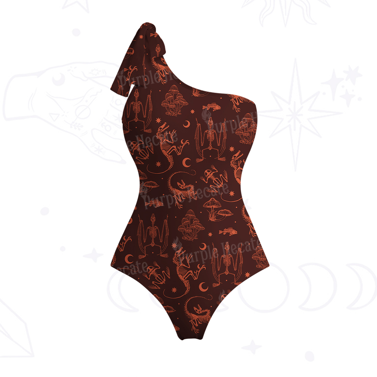 Purplehecate Prehistoric Fantasy One-Shoulder One-Piece Swimsuit