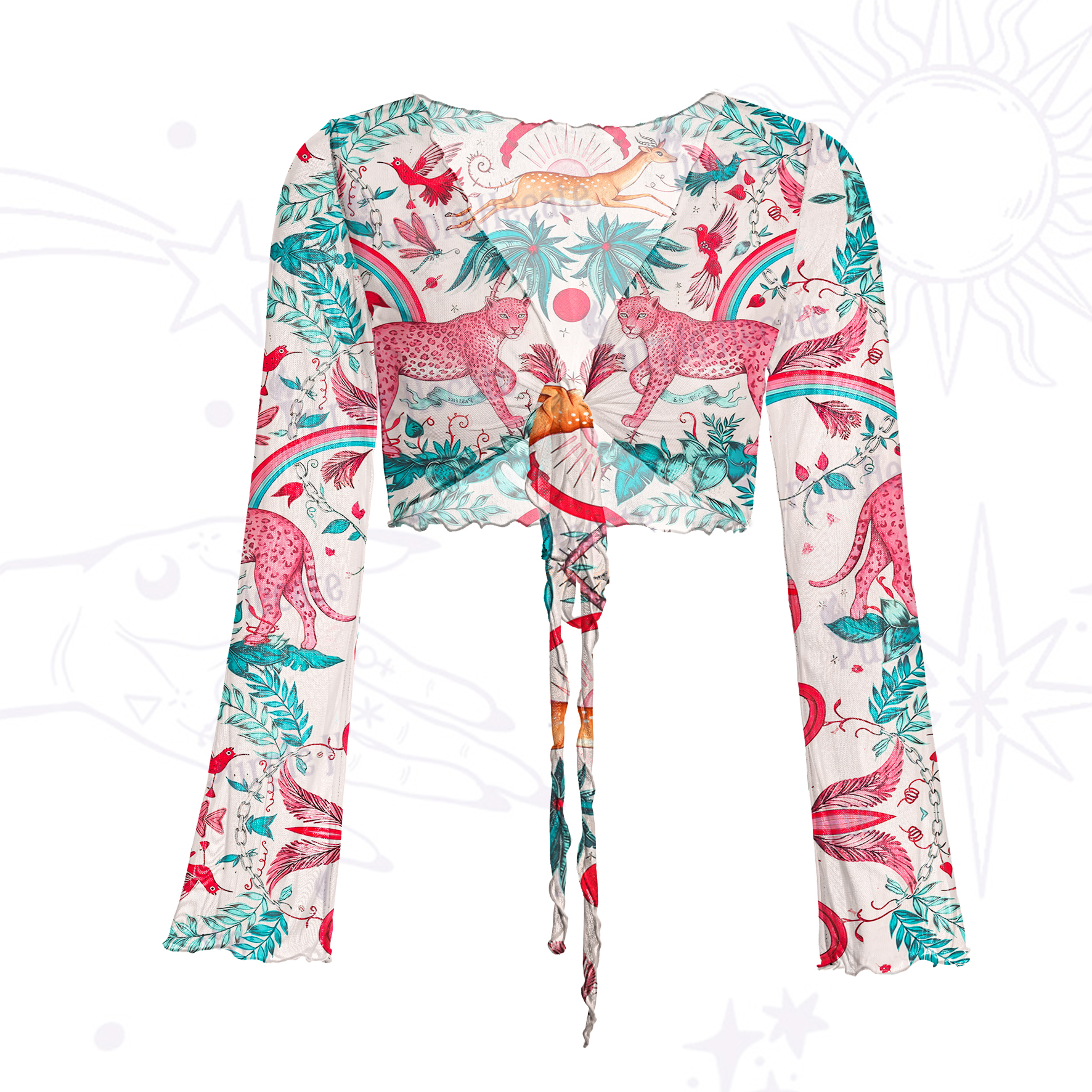 Purplehecate Enchanted Forest Pink Leopard Mesh Tie Front Top