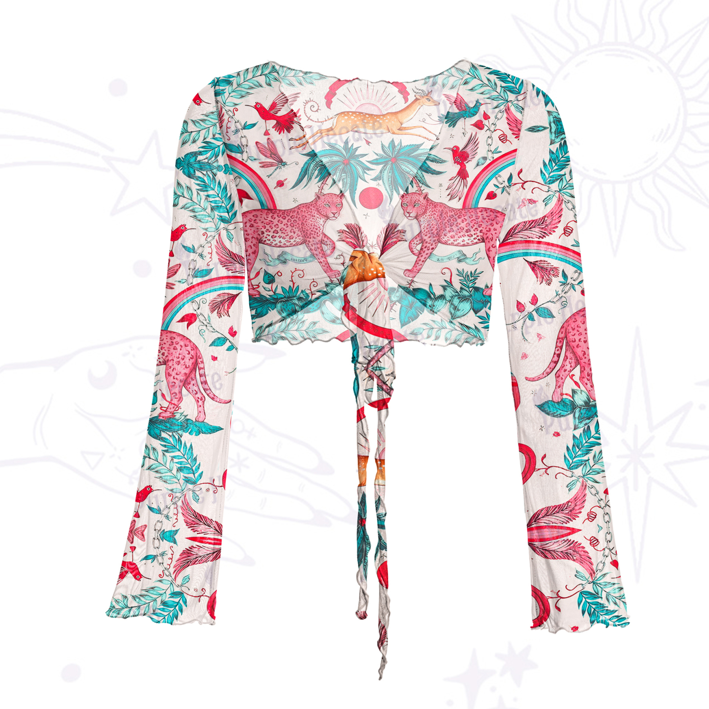 Purplehecate Enchanted Forest Pink Leopard Mesh Tie Front Top