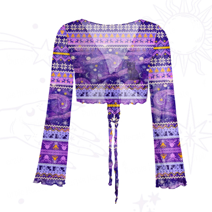 Purplehecate Mystic Cat Beneath the Cosmic Veil Mesh Tie Front Top