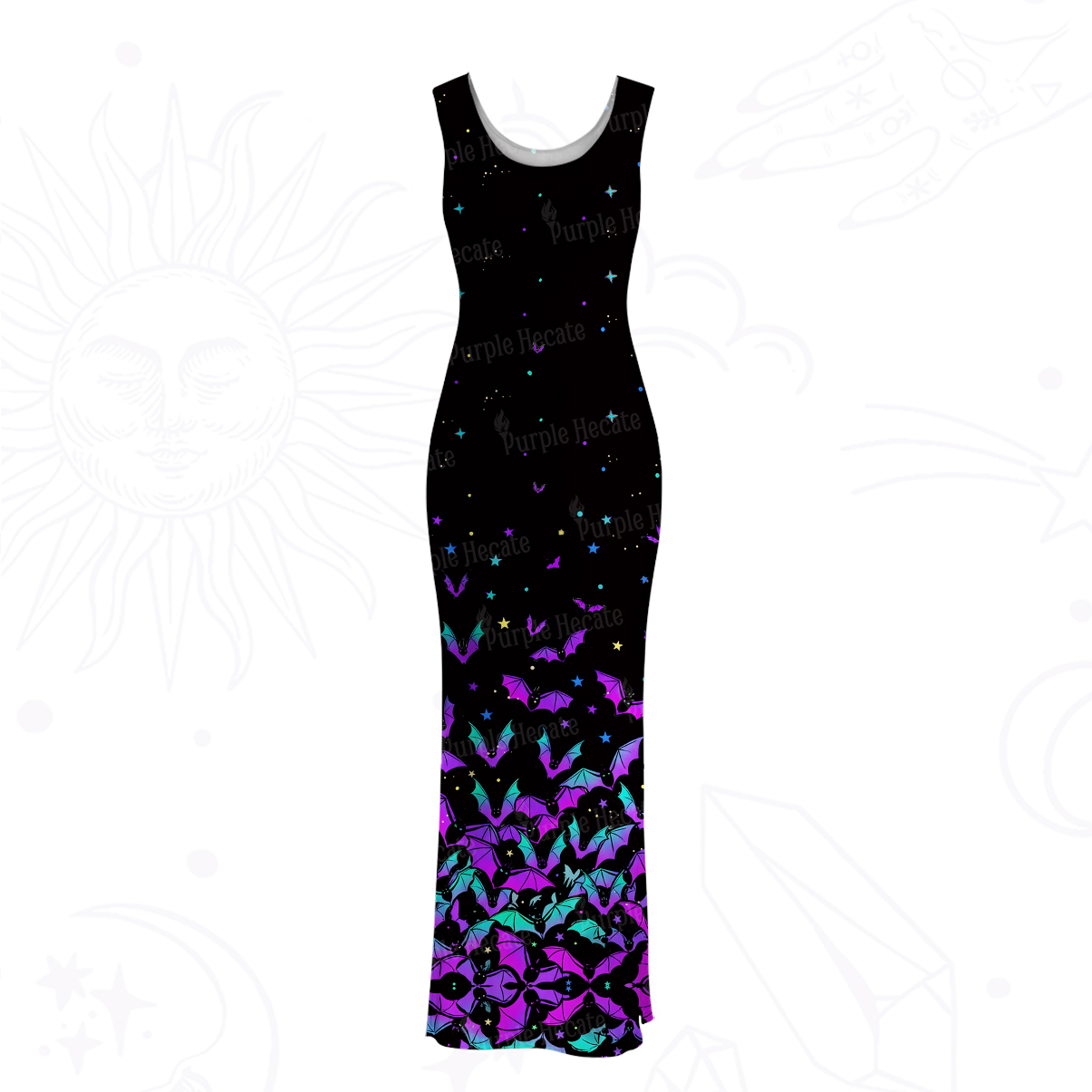Purplehecate Rainbow Bat Mesh Maxi Tank Beach Dress