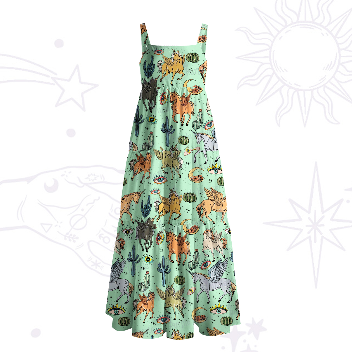 Purplehecate Wild Horses Desert Wide Straps Maxi Dress