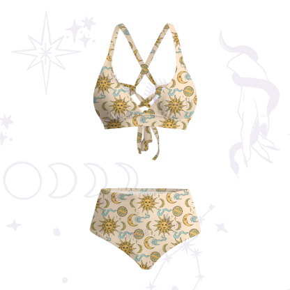 Purplehecate Magic of Sun and Moon Crisscross Tie-Back Bikini Set