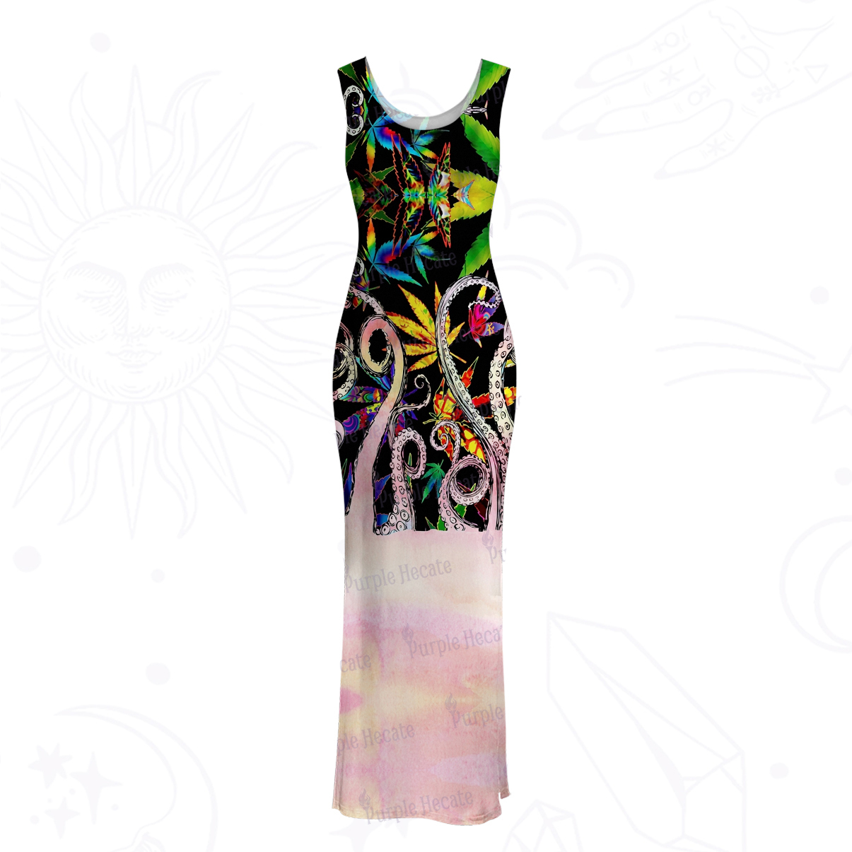 Purplehecate Ombre Octopus Glitter Tentacles Mesh Maxi Tank Beach Dress