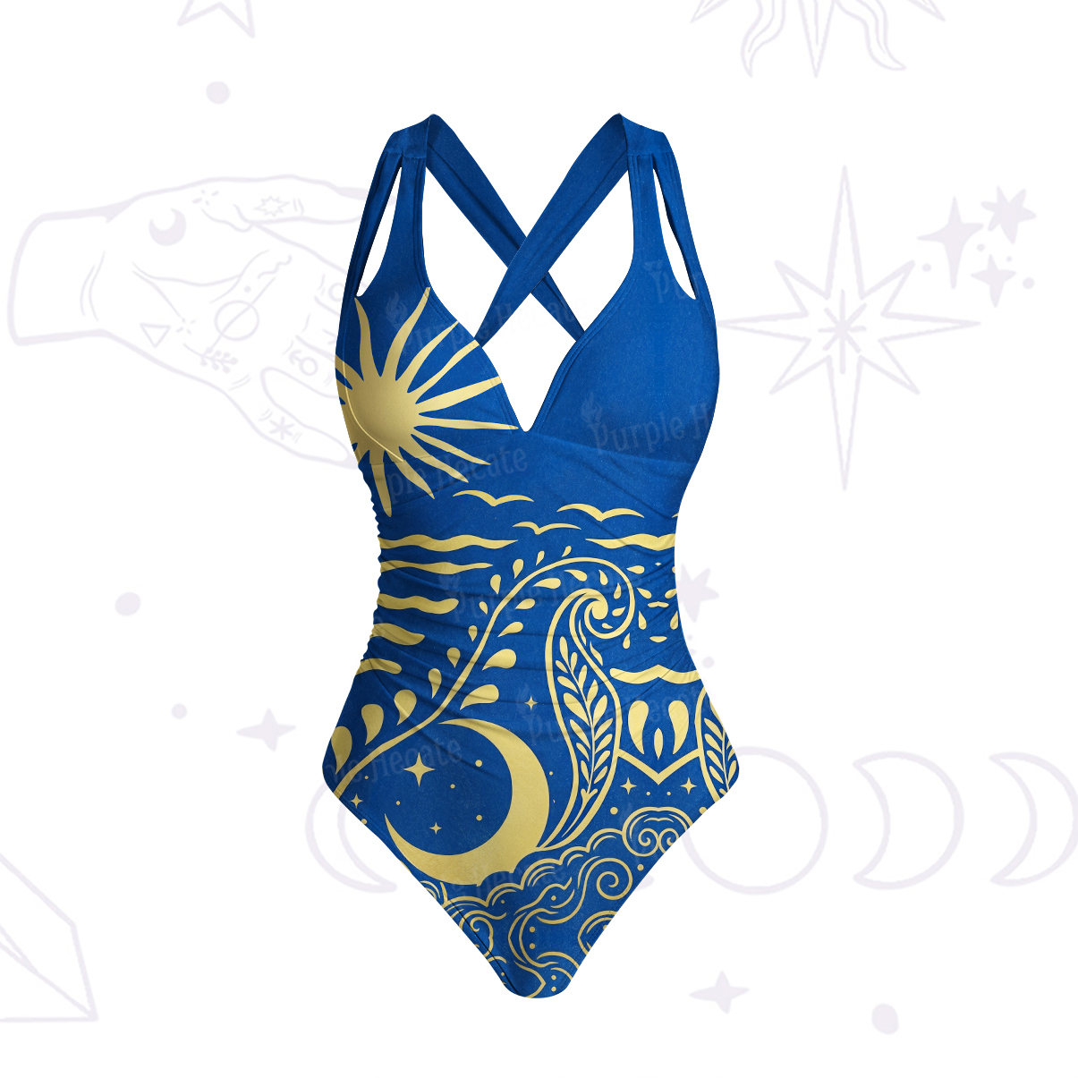 Purplehecate Celestial Sun Moon Waves One-Piece Swimsuit