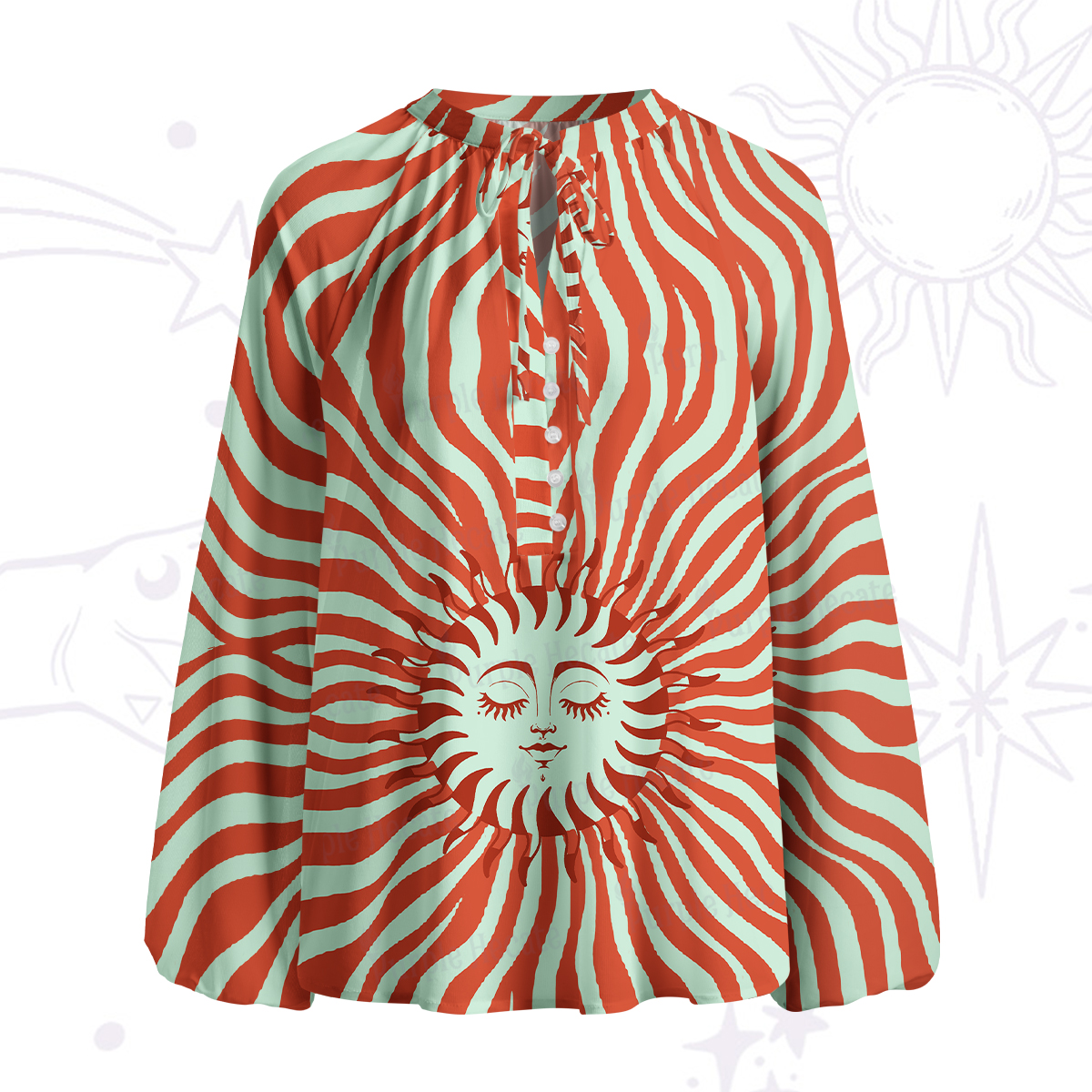 Purplehecate Radiance of the Sun Split Neck Tie Blouse