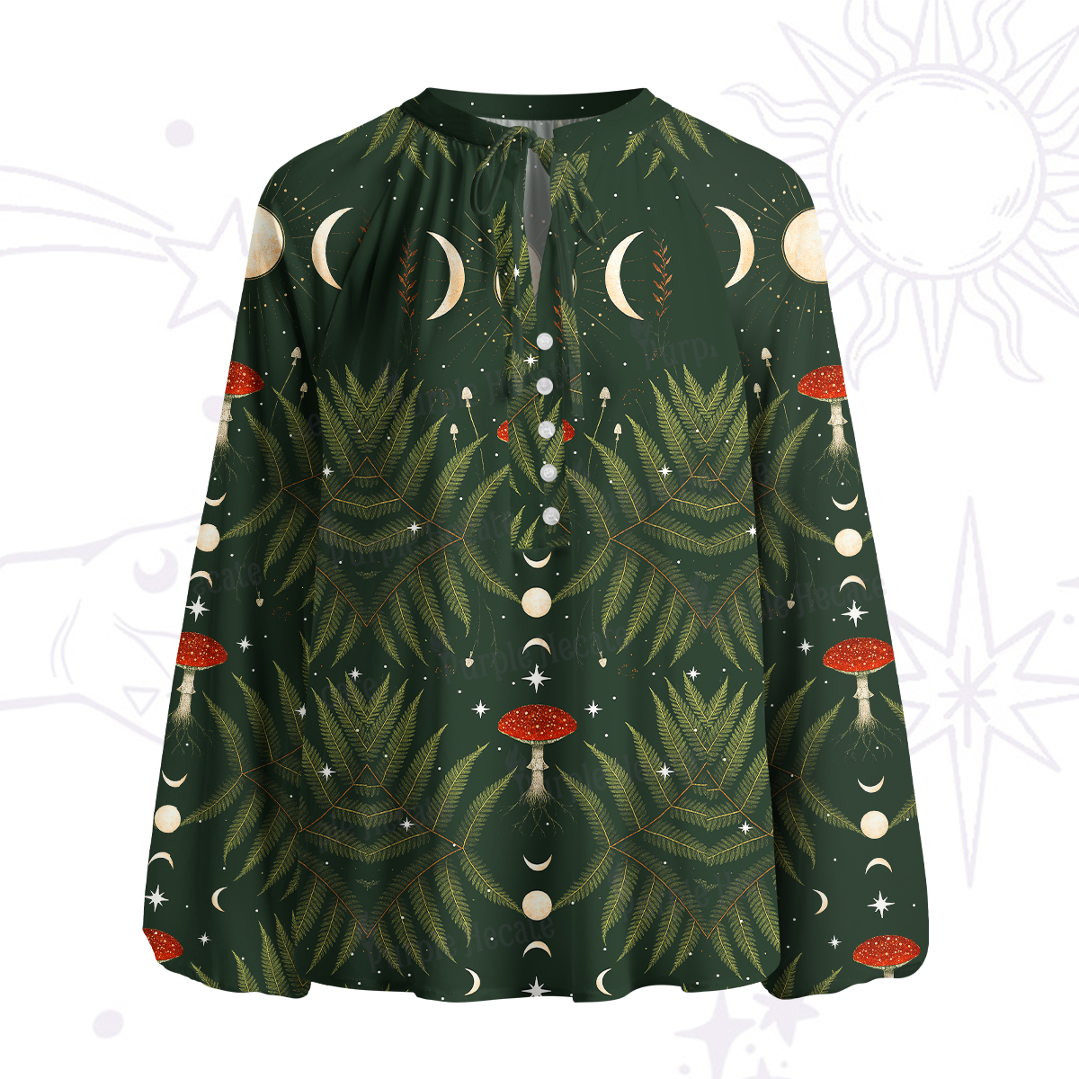 Purplehecate Moonlit Mushroom Gown Split Neck Tie Blouse