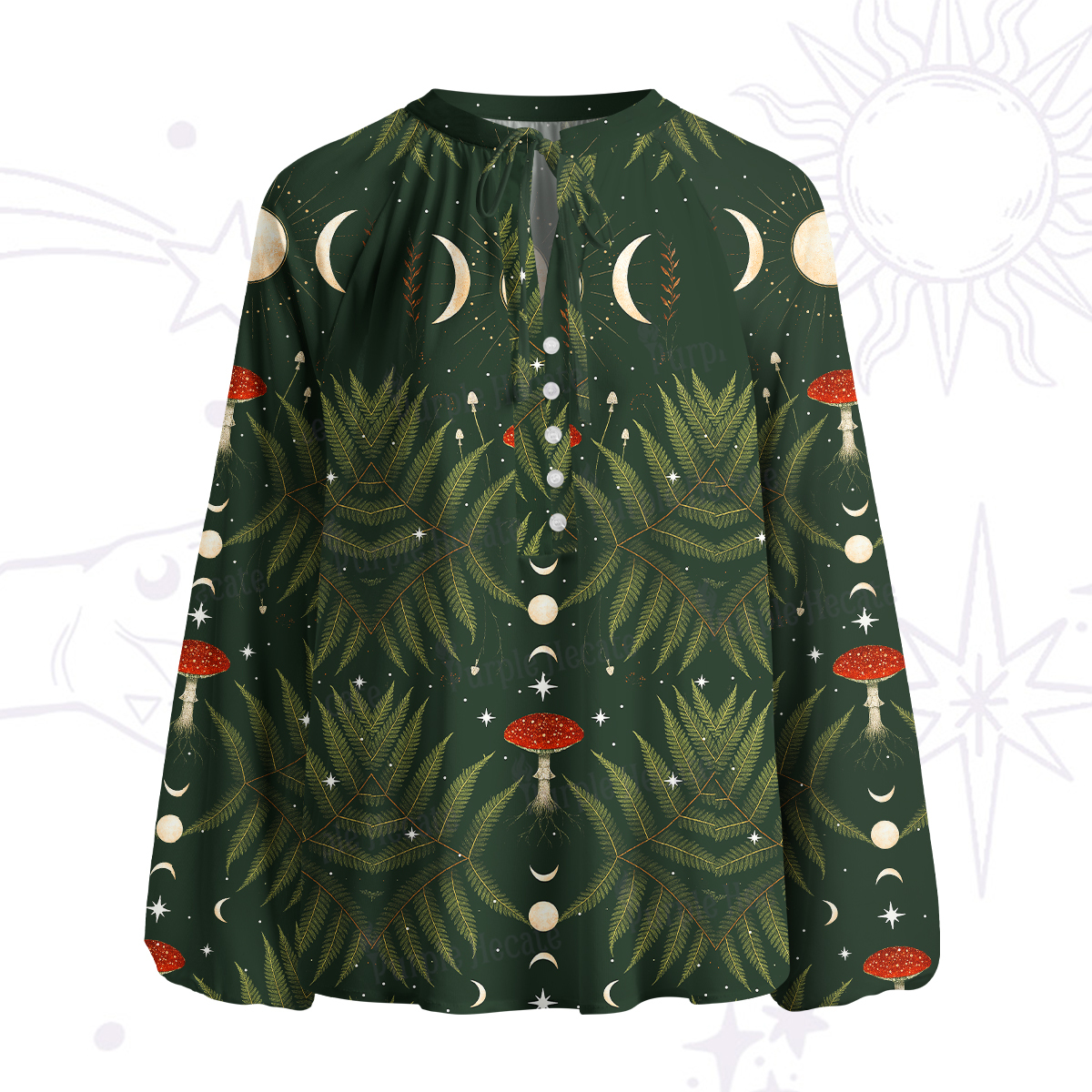 Purplehecate Moonlit Mushroom Gown Split Neck Tie Blouse