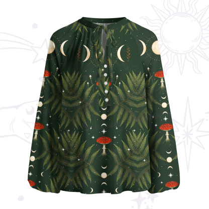 Purplehecate Moonlit Mushroom Gown Split Neck Tie Blouse