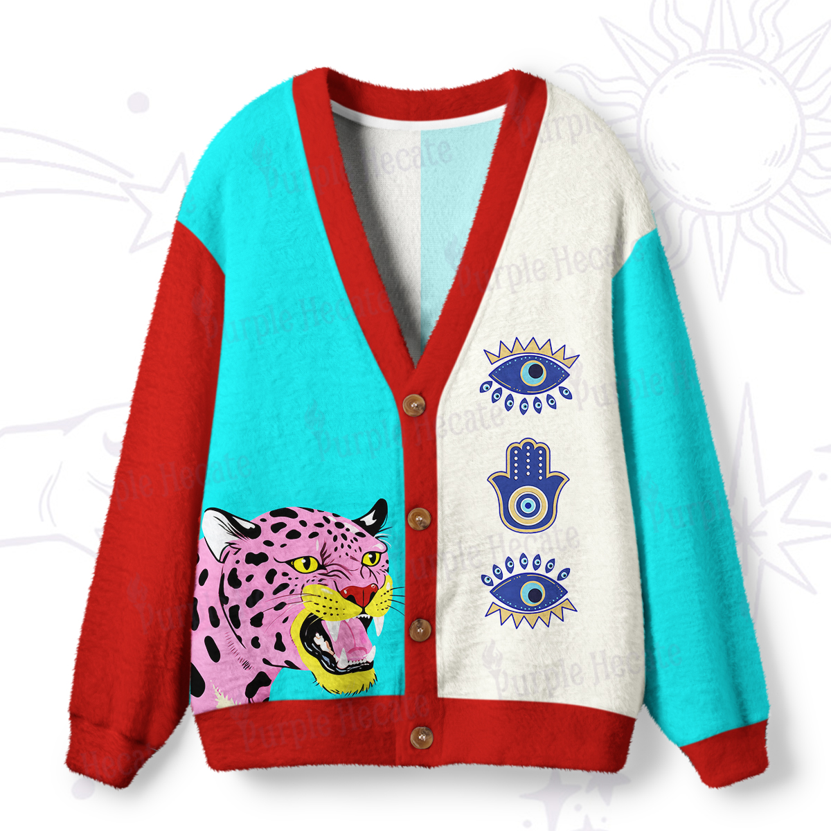 Purplehecate Savage Leopard Evil Eye Ugly Cardigan Sweaters