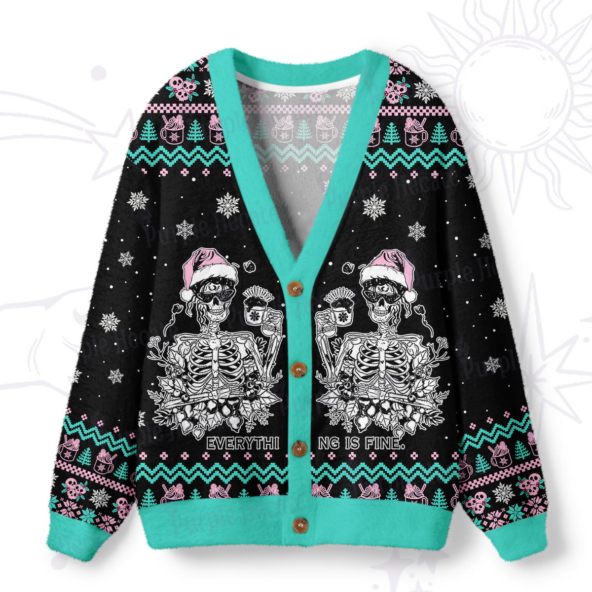 Purplehecate Everything Is Fine Christmas Ugly Cardigan Sweaters