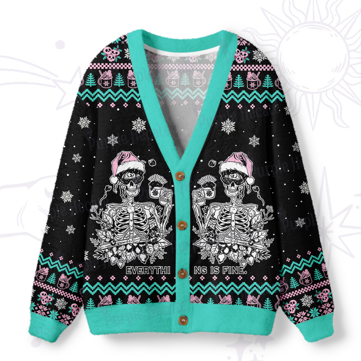 Purplehecate Everything Is Fine Christmas Ugly Cardigan Sweaters