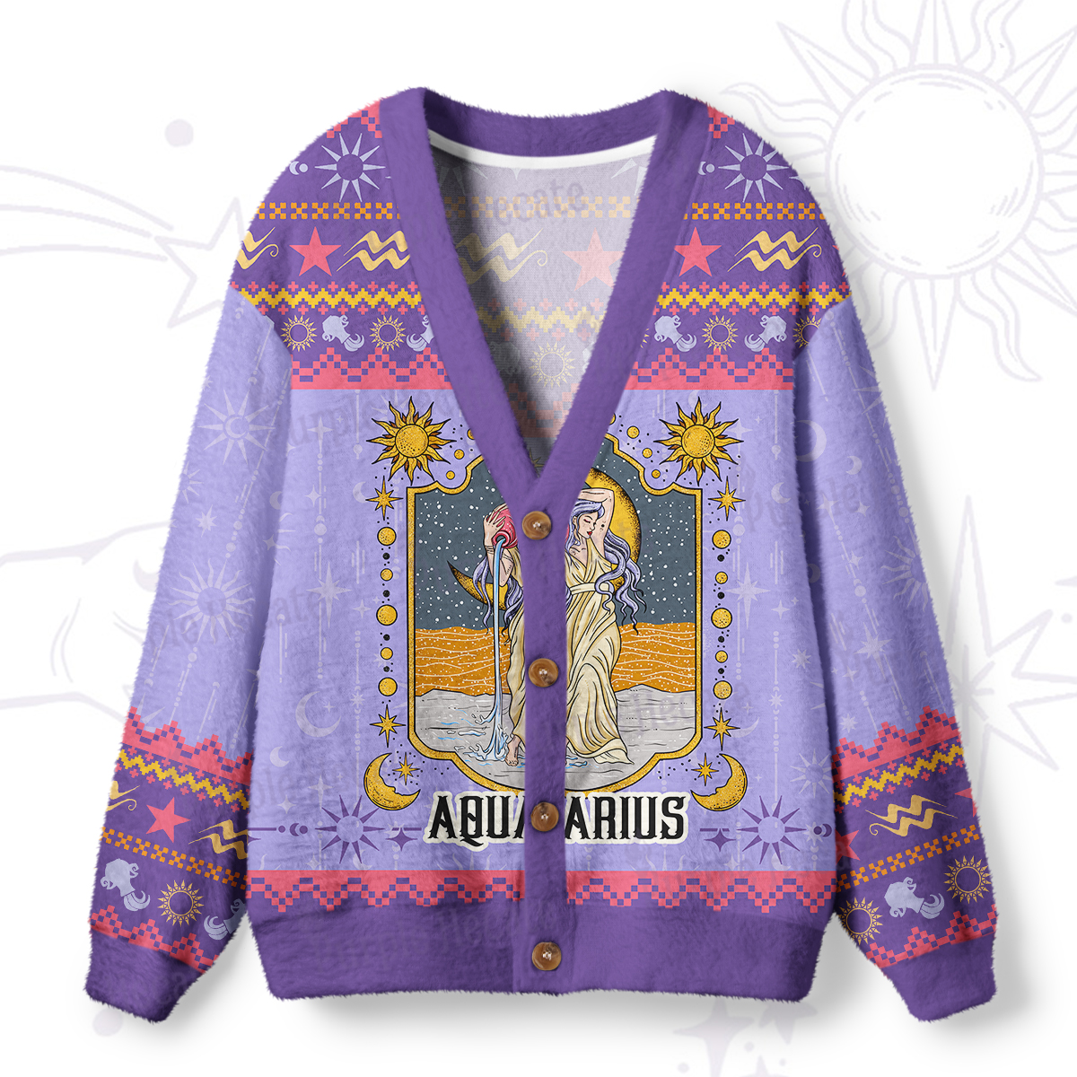 Purplehecate Aquarius Zodiac Ugly Cardigan Sweaters