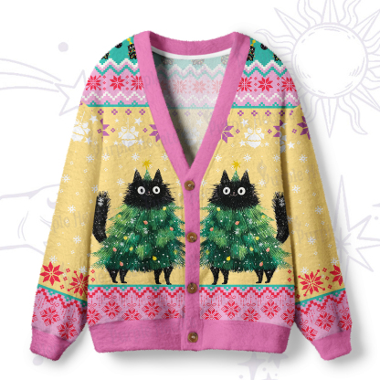 Purplehecate Funny Black Cat in Tree Ugly Cardigan Sweaters