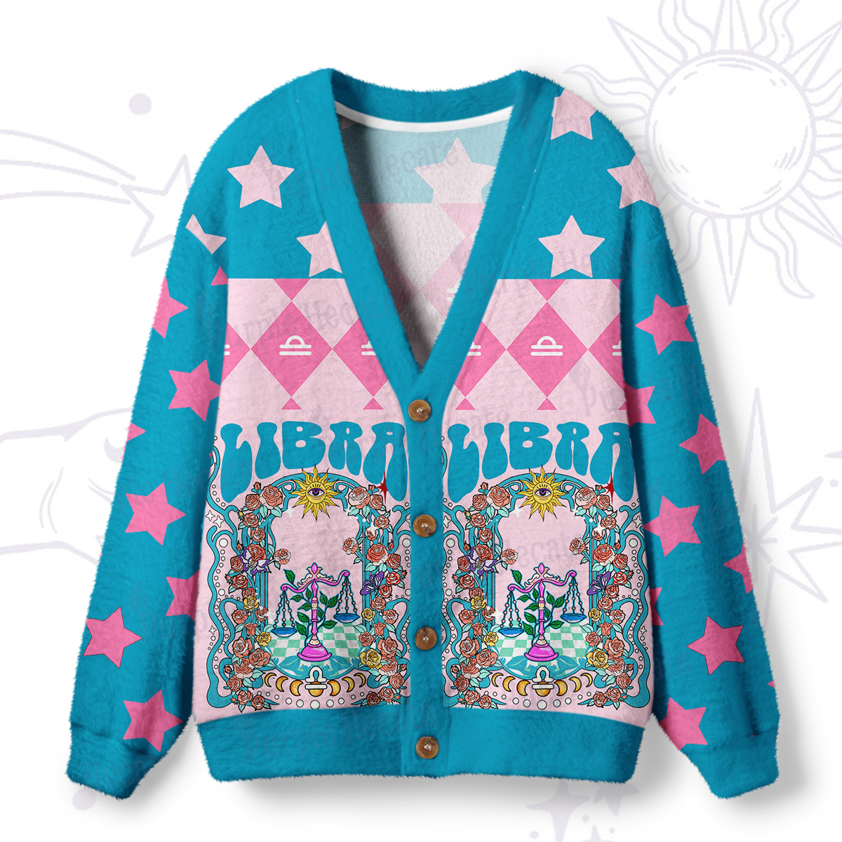 Purplehecate Libra Spirit Zodiac Ugly Cardigan Sweaters