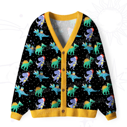 Purplehecate Funny Christmas Dinosaurs Ugly Cardigan Sweaters