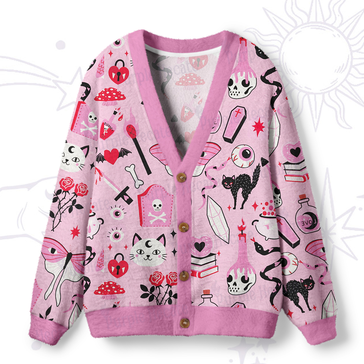 Magic Purplehecate Black Cat Witchy Pink Ugly Cardigan Sweaters