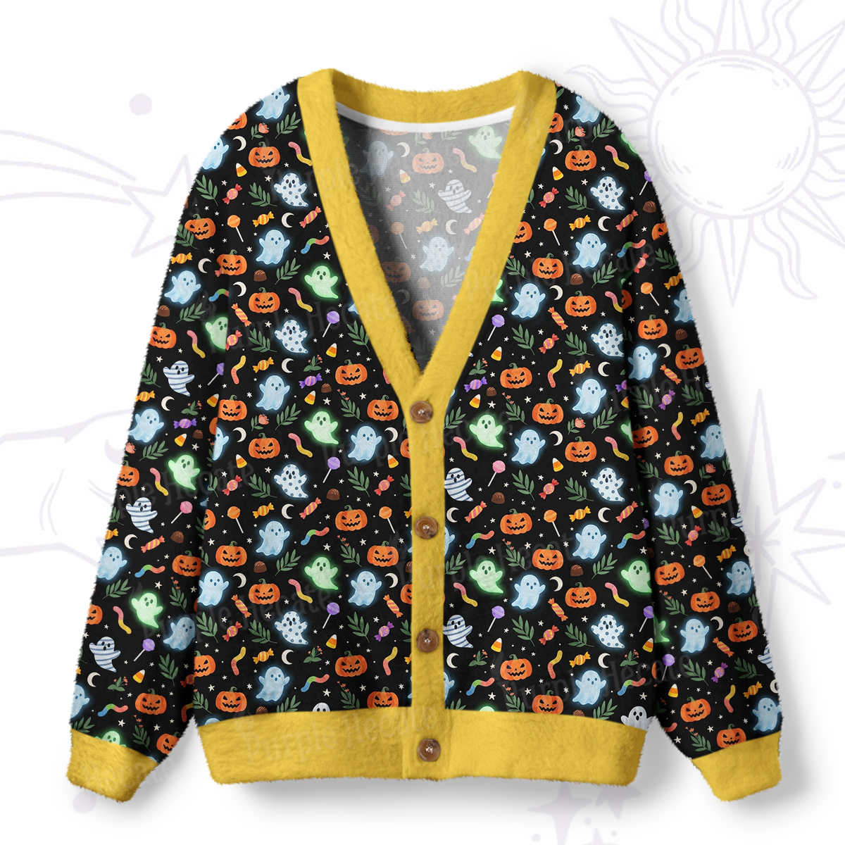 Purplehecate Adorable Ghost Night Parade Halloween Ugly Cardigan Sweaters