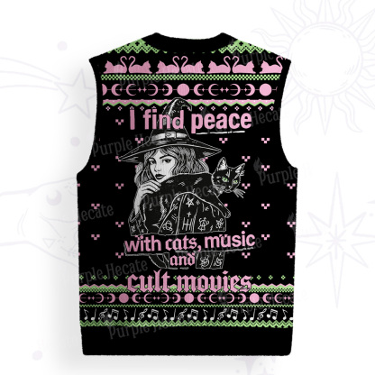Purplehecate I Find Peace With Cats Music Cult Movies Ugly Sweater Vest