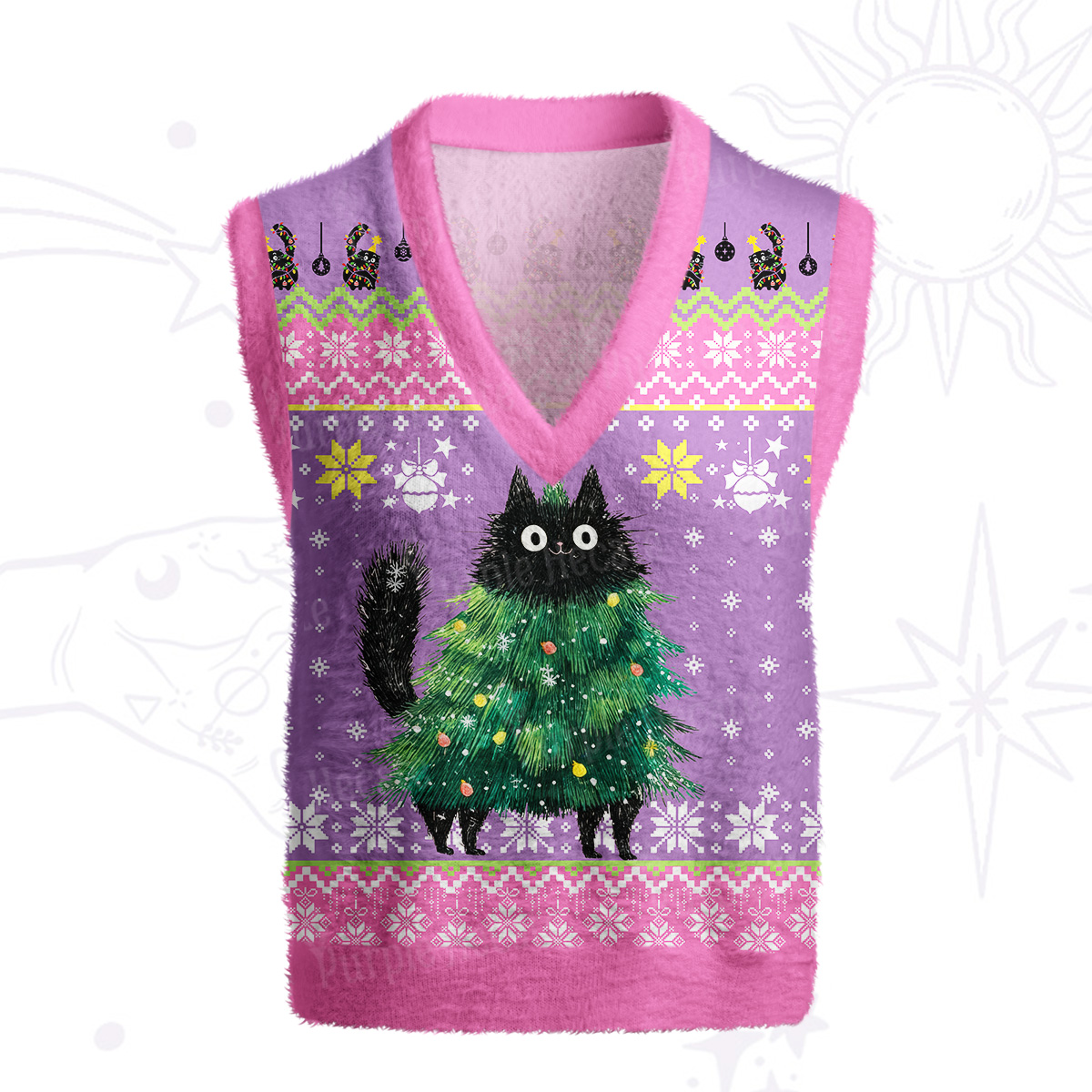 Purplehecate Funny Black Cat in Tree Ugly Sweater Vest