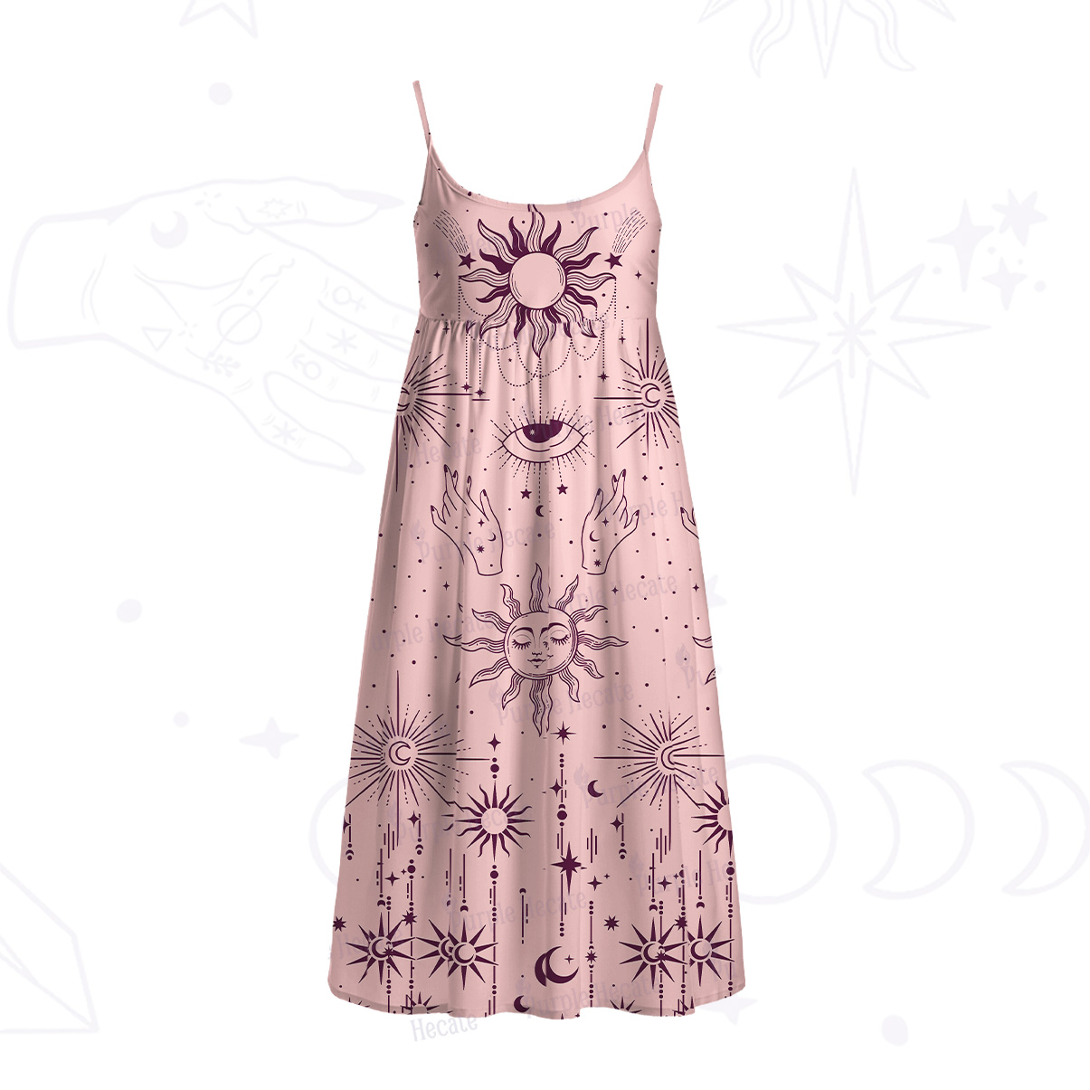 Purplehecate Solar Oracle Spaghetti Strap Midi Dress