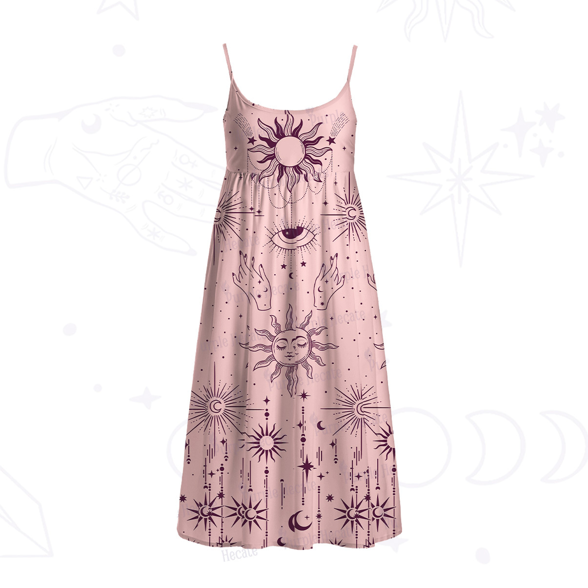 Purplehecate Solar Oracle Spaghetti Strap Midi Dress