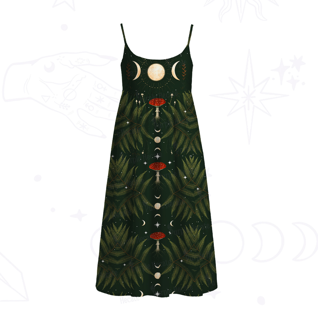 Purplehecate Moonlit Mushroom Gown Spaghetti Strap Midi Dress