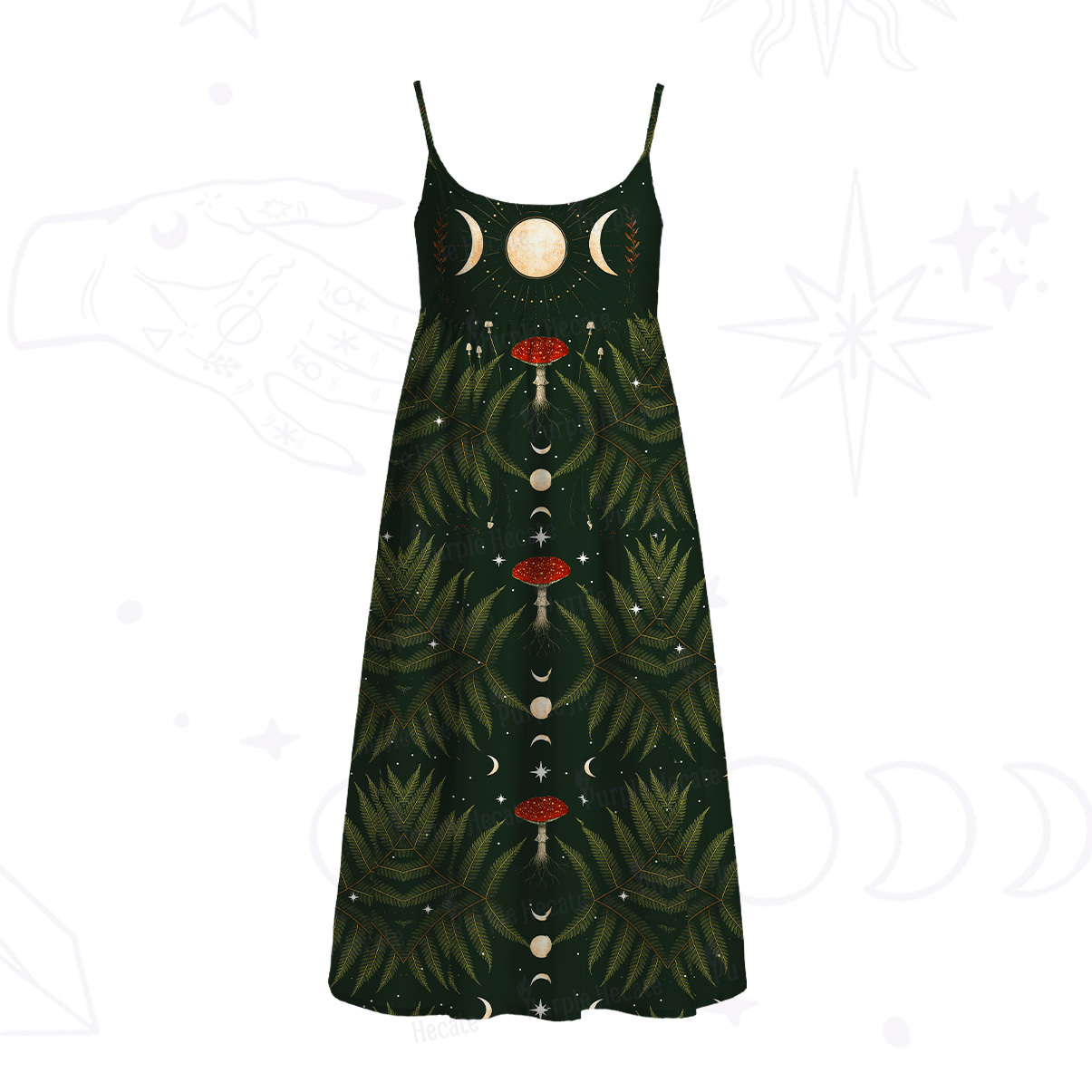 Purplehecate Moonlit Mushroom Gown Spaghetti Strap Midi Dress