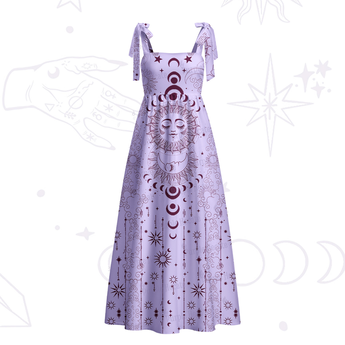 Purplehecate Lunar Eclipse Tie Shoulder Maxi Dress