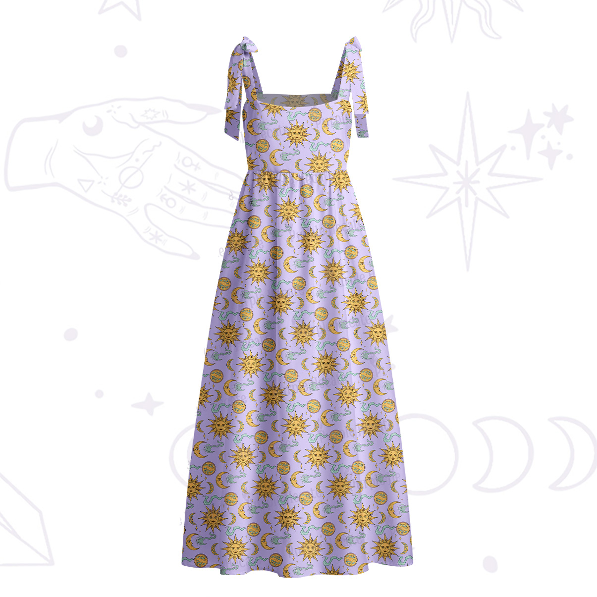 Purplehecate Magic of Sun and Moon Tie Shoulder Maxi Dress