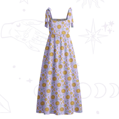 Purplehecate Magic of Sun and Moon Tie Shoulder Maxi Dress
