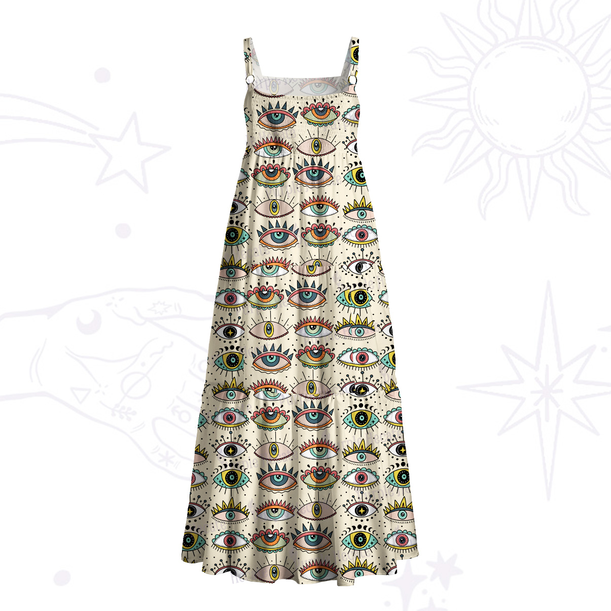 Purplehecate Evil Eye Pattern Wide Straps Maxi Dress