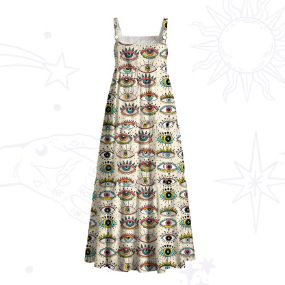 Purplehecate Evil Eye Pattern Wide Straps Maxi Dress