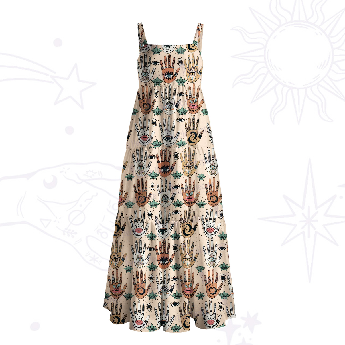 Purplehecate Helping Hands Wide Straps Maxi Dress
