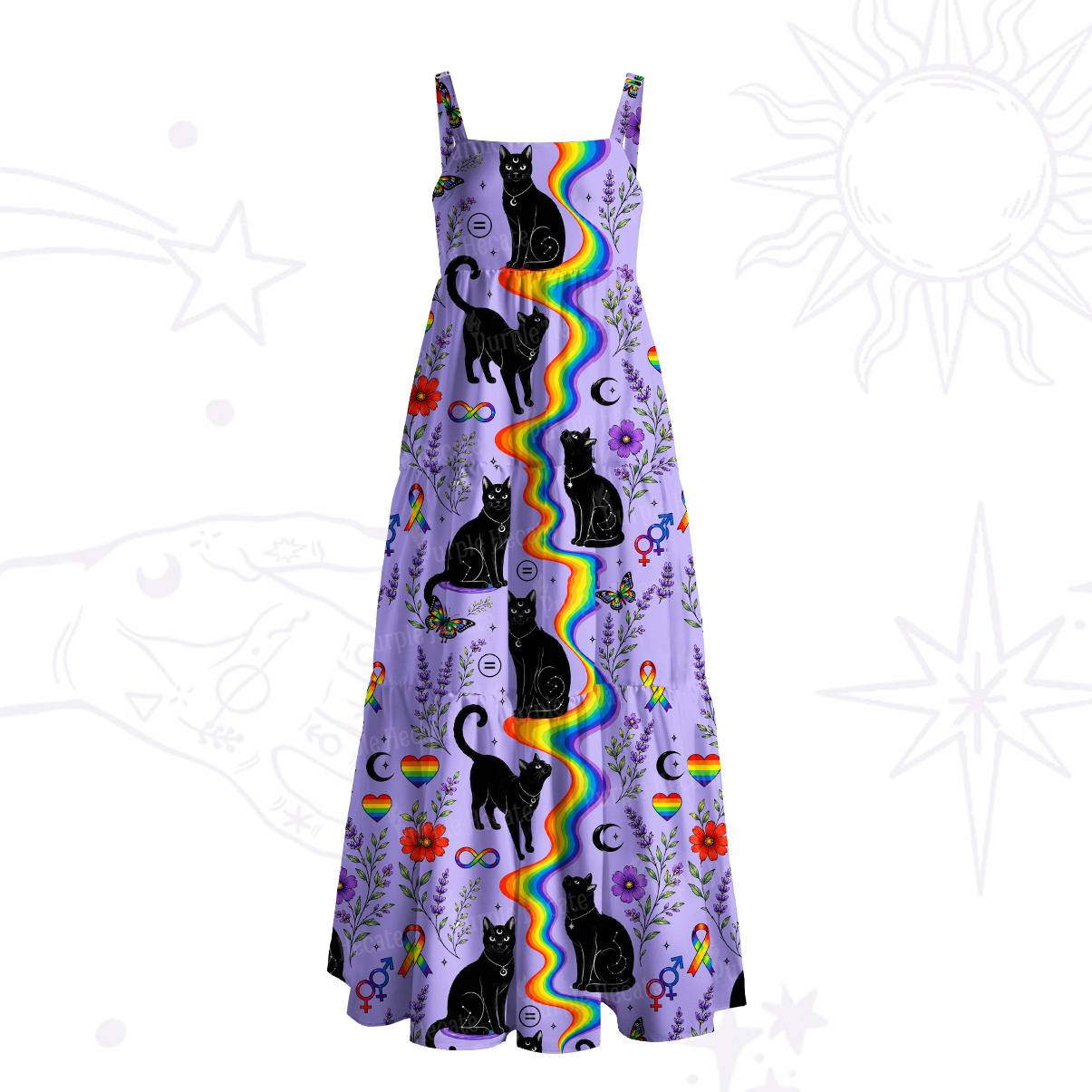 Purplehecate Rainbow Witch Cat Parade Wide Straps Maxi Dress