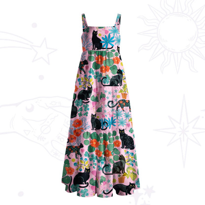 Purplehecate Mystic Meadow Black Cats Wide Straps Maxi Dress