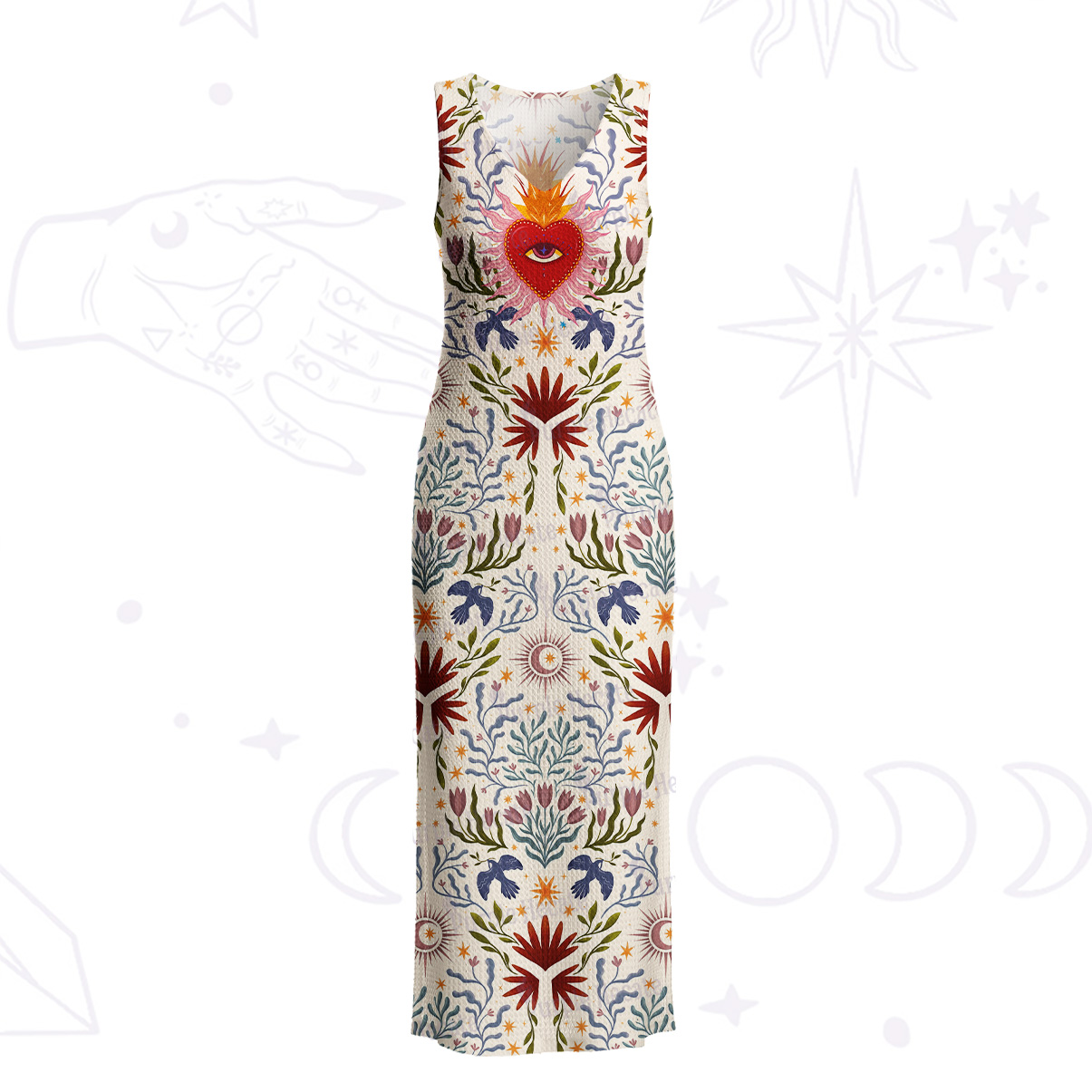 Purplehecate Sacred Flame Heart Crochet Knit Maxi Dress