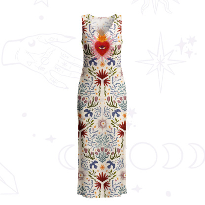 Purplehecate Sacred Flame Heart Crochet Knit Maxi Dress