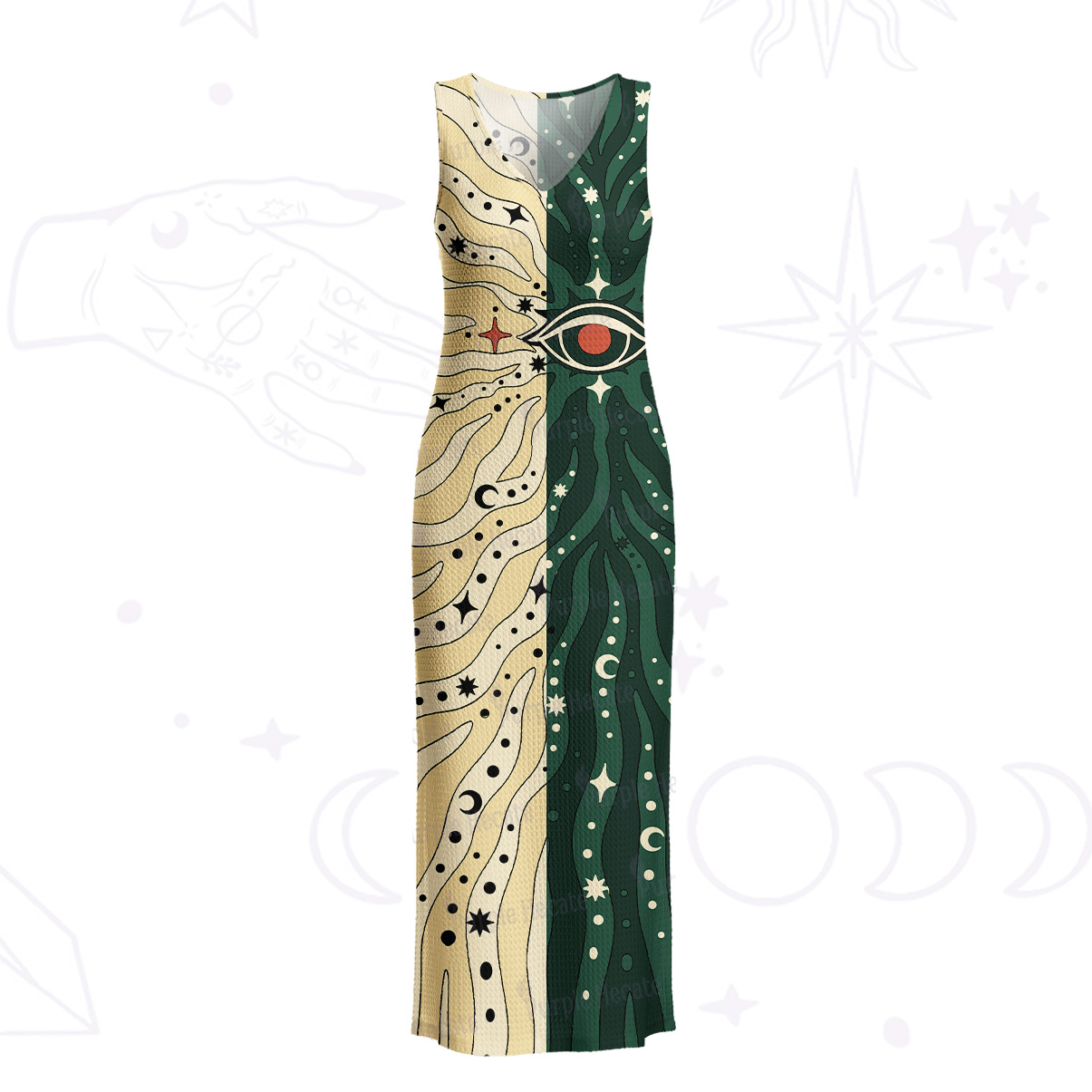 Purplehecate Green Vision Illusion Crochet Knit Maxi Dress