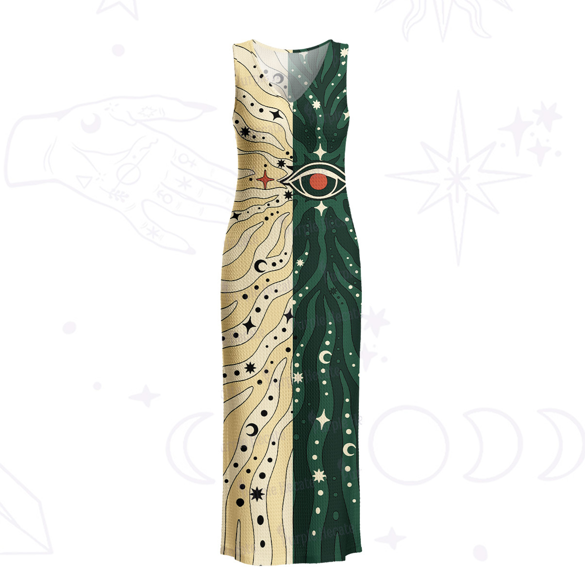 Purplehecate Green Vision Illusion Crochet Knit Maxi Dress