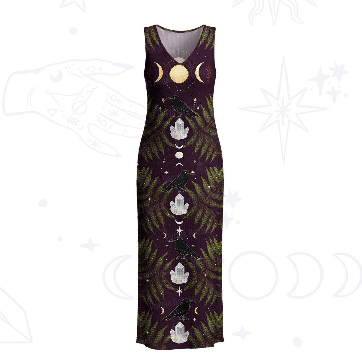 Purplehecate Lunar Raven Ritual Crochet Knit Maxi Dress