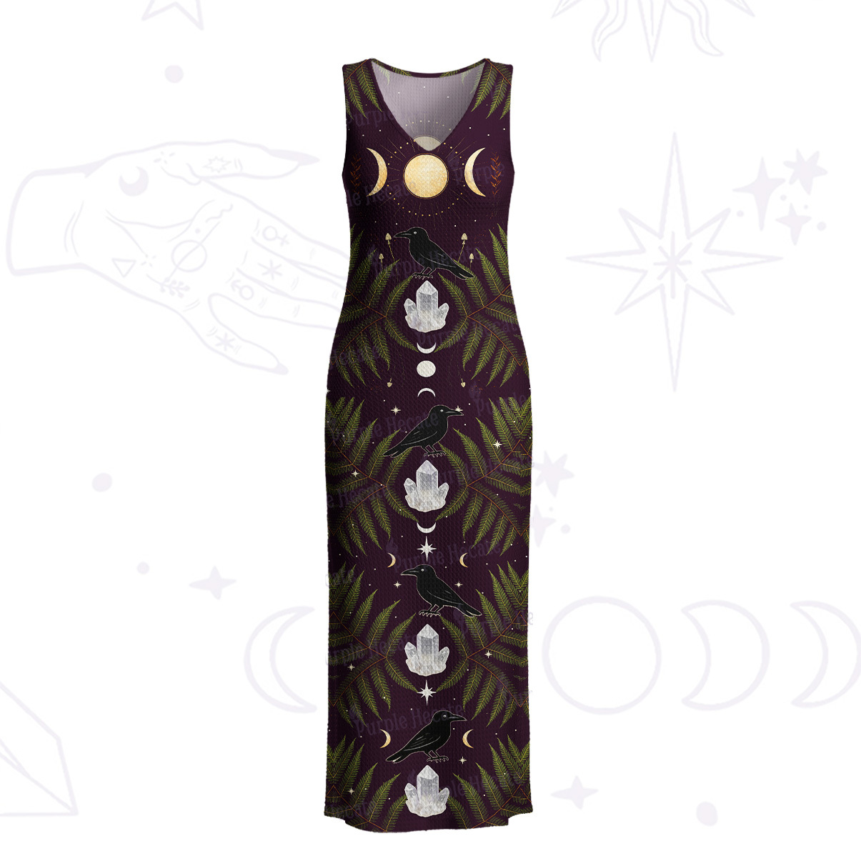 Purplehecate Lunar Raven Ritual Crochet Knit Maxi Dress