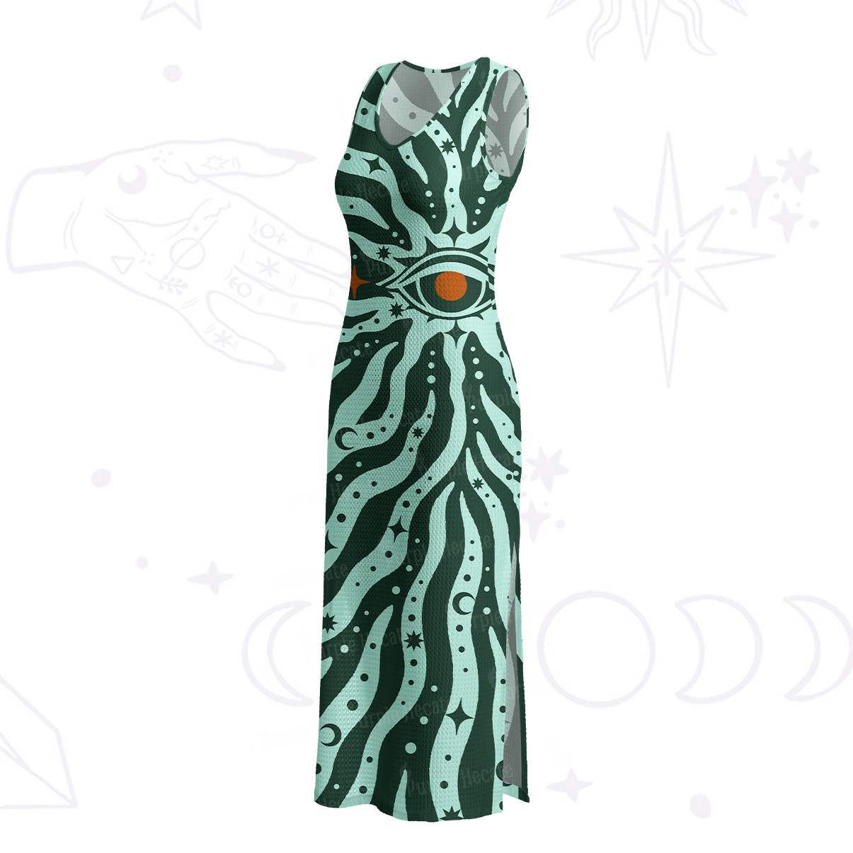Purplehecate Green Vision Illusion Crochet Knit Maxi Dress