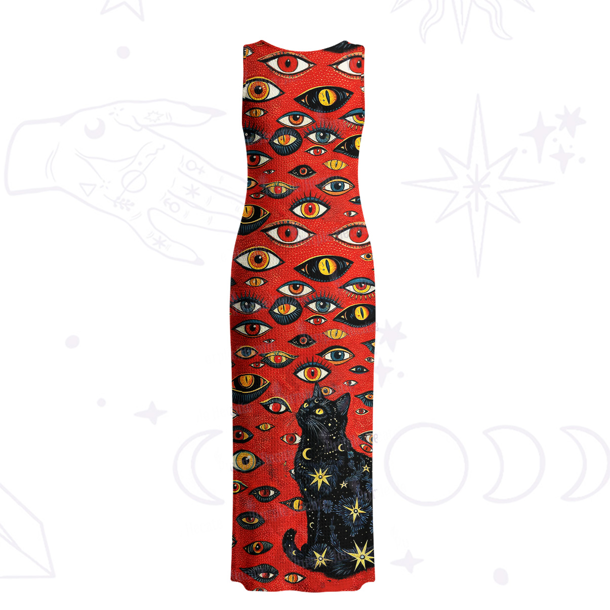 Purplehecate Cosmic Watcher Cat Crochet Knit Maxi Dress