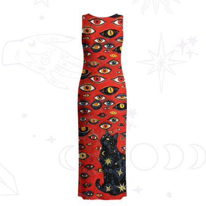 Purplehecate Cosmic Watcher Cat Crochet Knit Maxi Dress