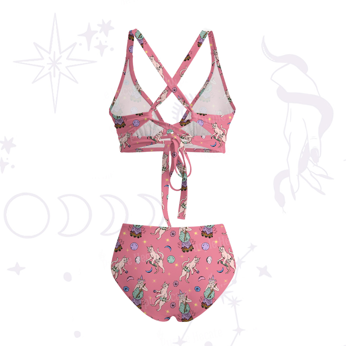 Purplehecate Cat Coven Crisscross Tie-Back Bikini Set