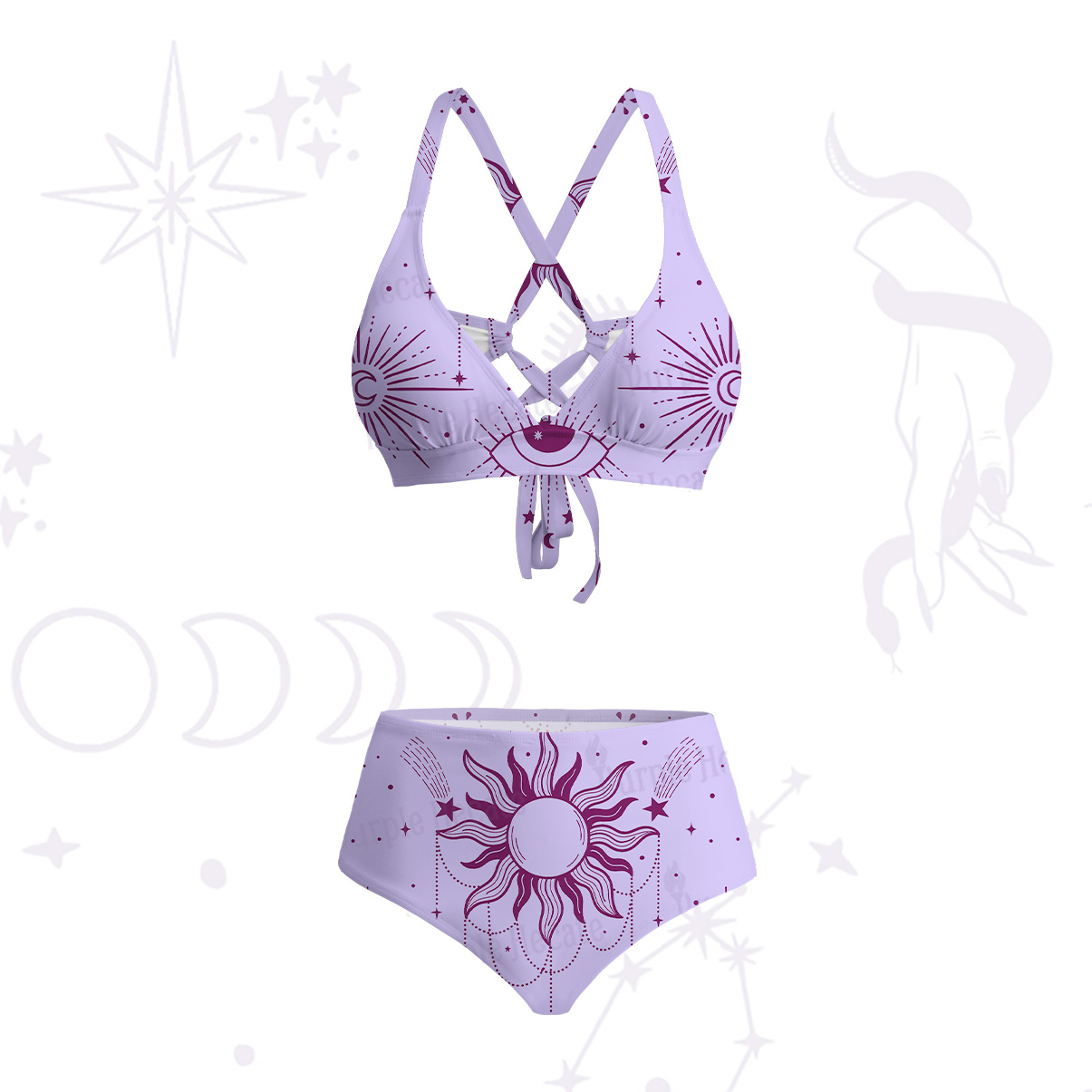 Purplehecate Solar Oracle Crisscross Tie-Back Bikini Set