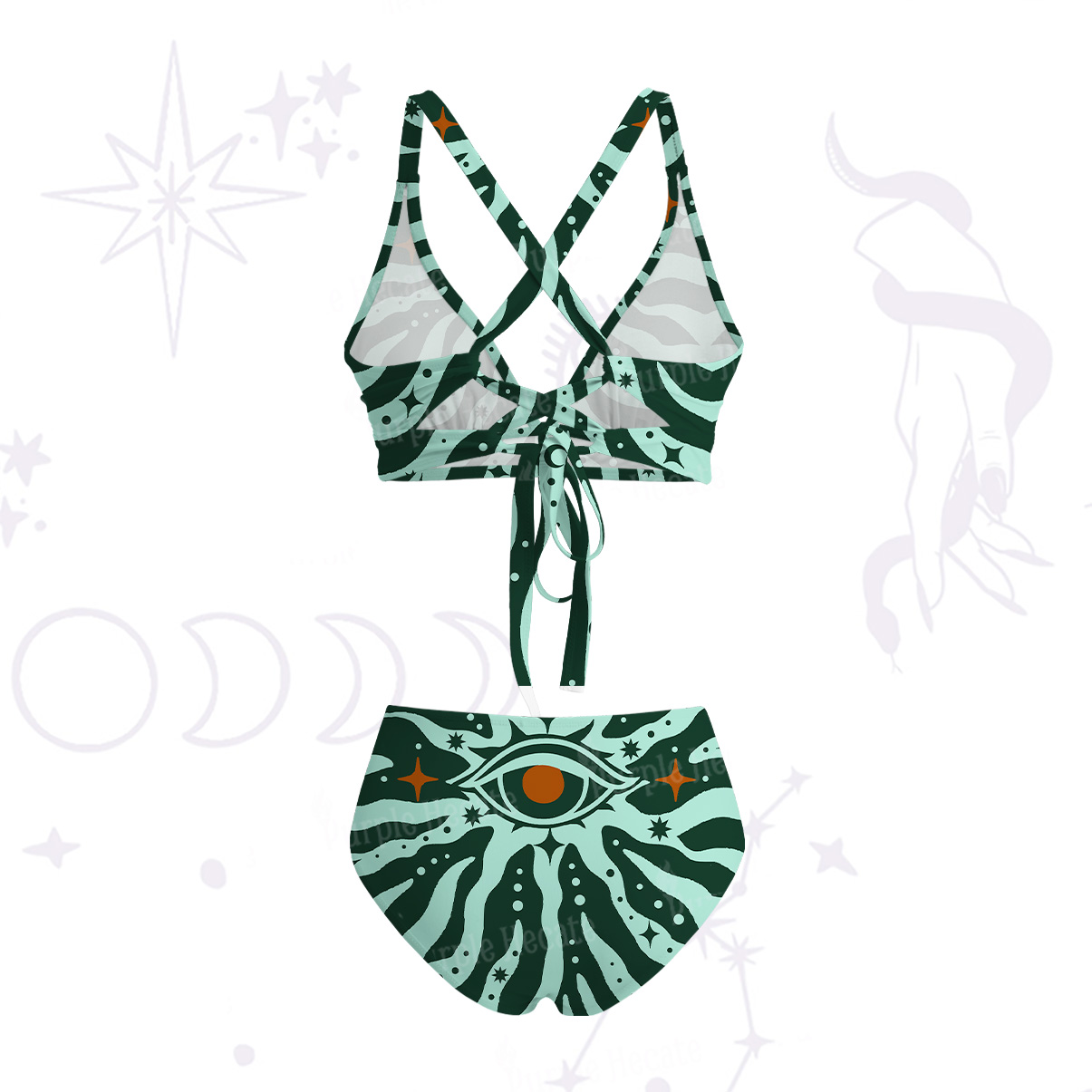 Purplehecate Green Vision Illusion Crisscross Tie-Back Bikini Set