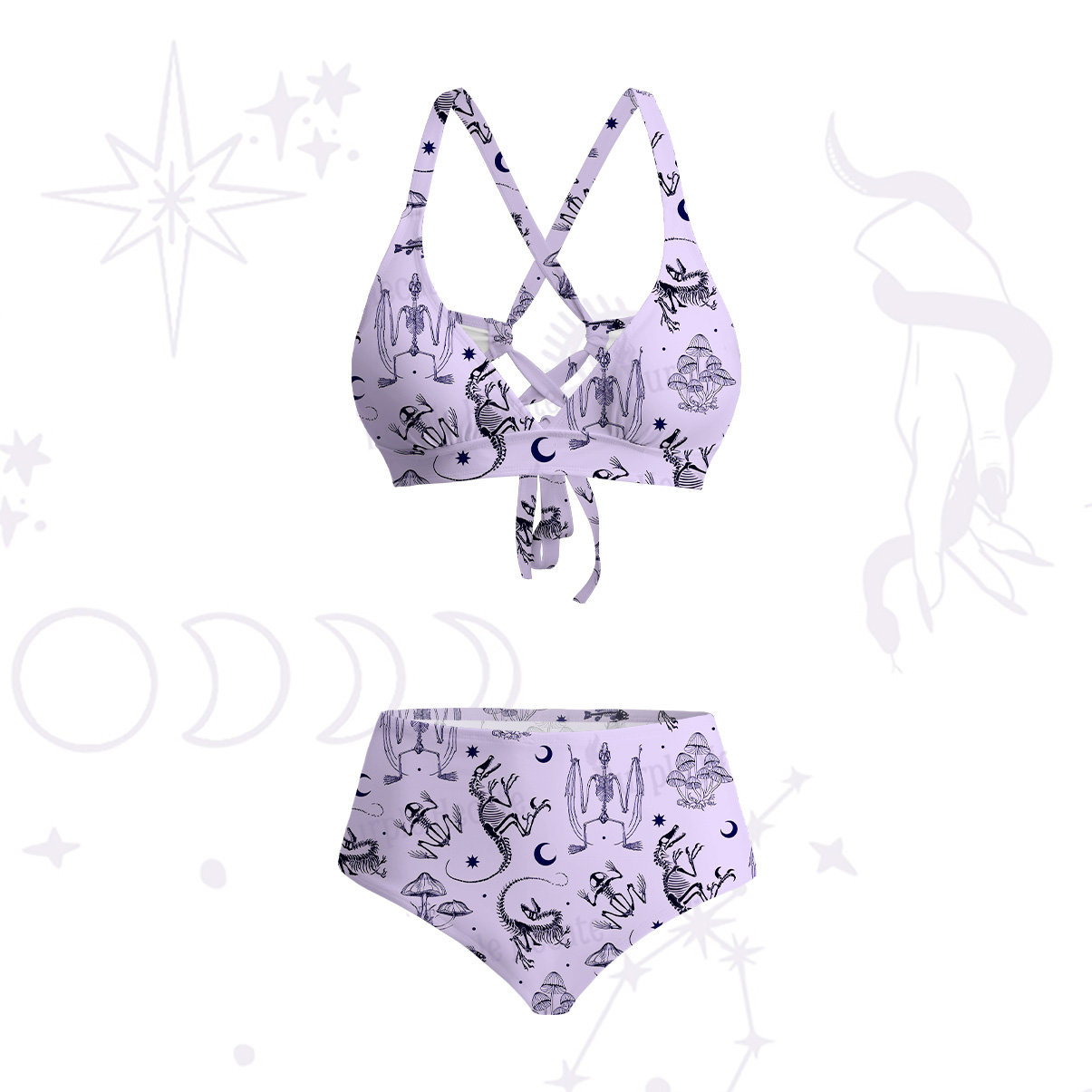 Purplehecate Prehistoric Fantasy Crisscross Tie-Back Bikini Set